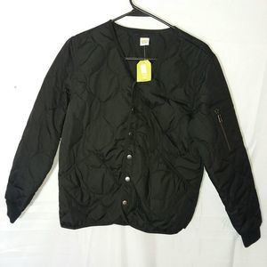 Crazy 8 black quilted jacket snap front youth XL 14/16 NWT zip pocket V-neck